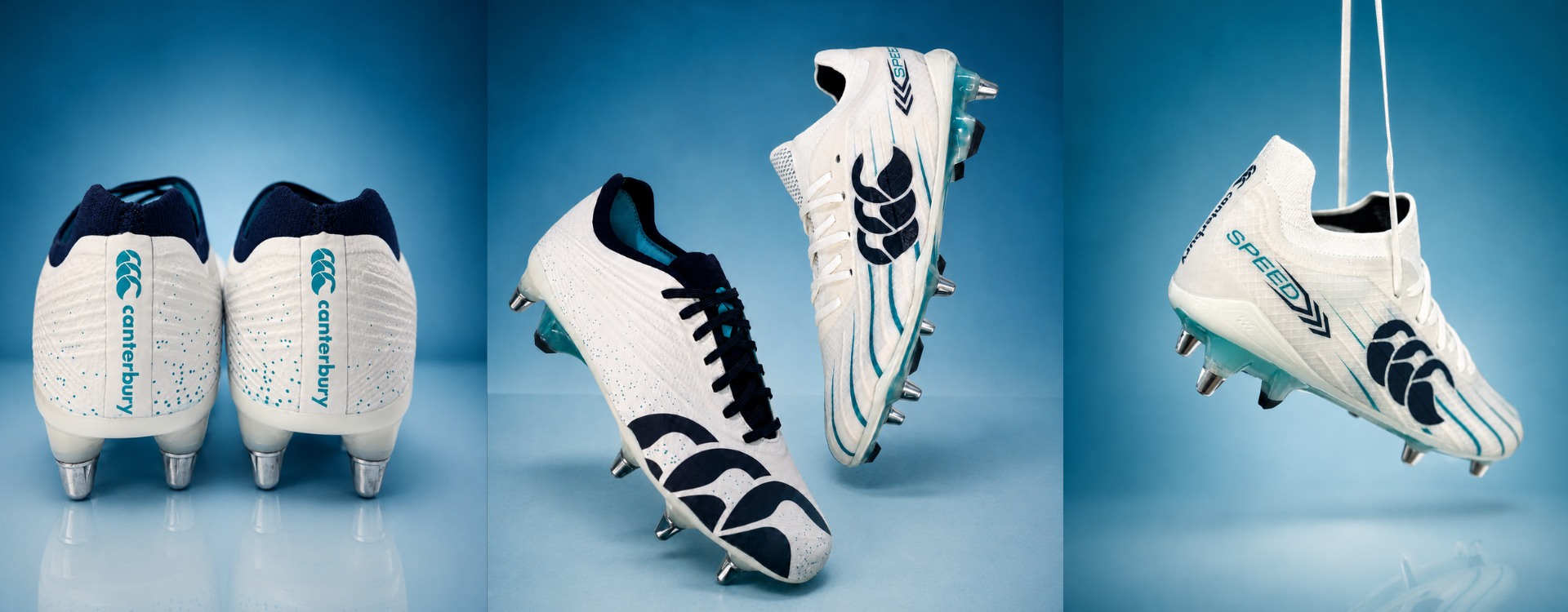 Canterbury Rugby Boots with a Blue Background