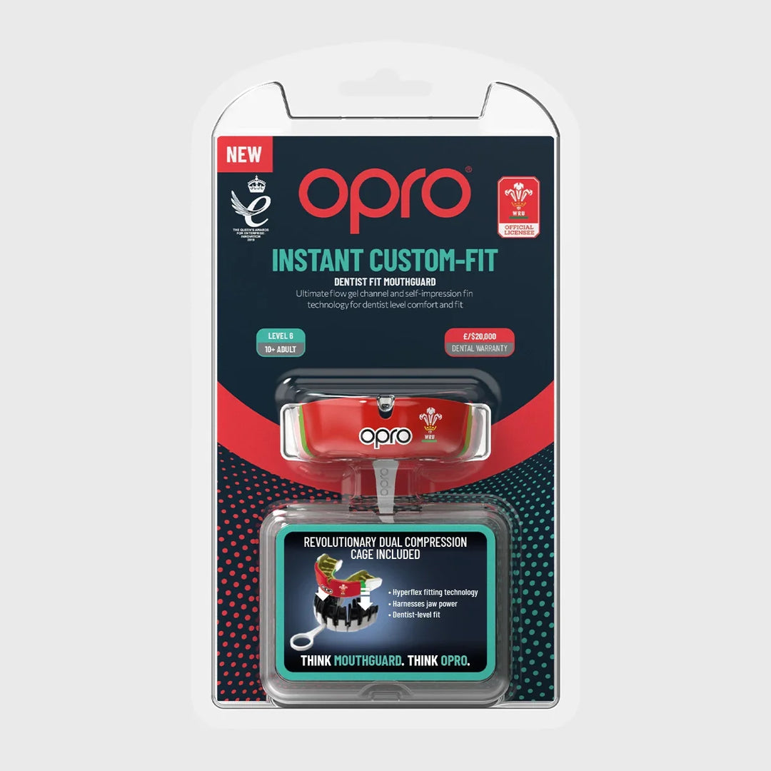Opro Instant Custom-Fit Wales WRU Mouthguard - Rugbystuff.com