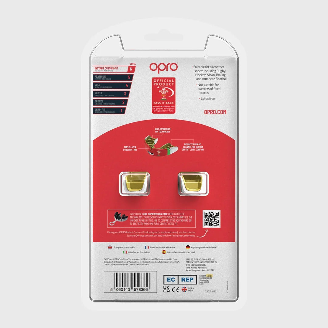 Opro Instant Custom-Fit Wales WRU Mouthguard - Rugbystuff.com
