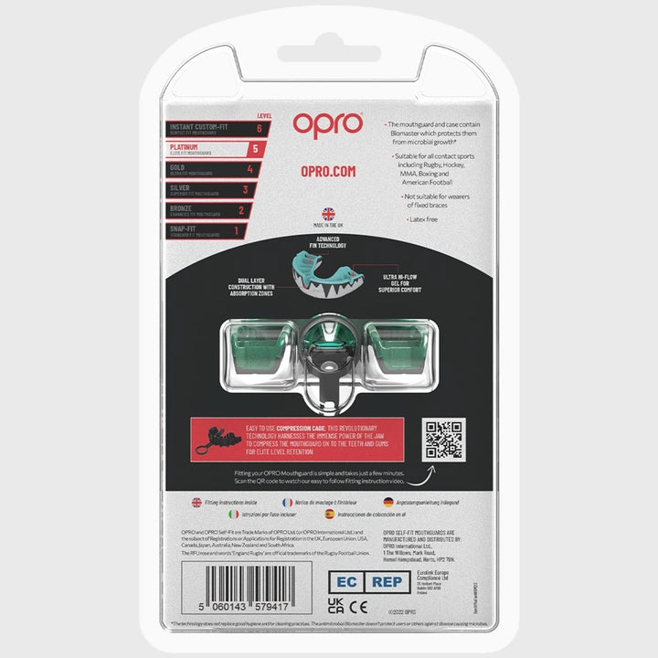 Opro Platinum Mouthguard Mint Green/White/Black - Rugbystuff.com