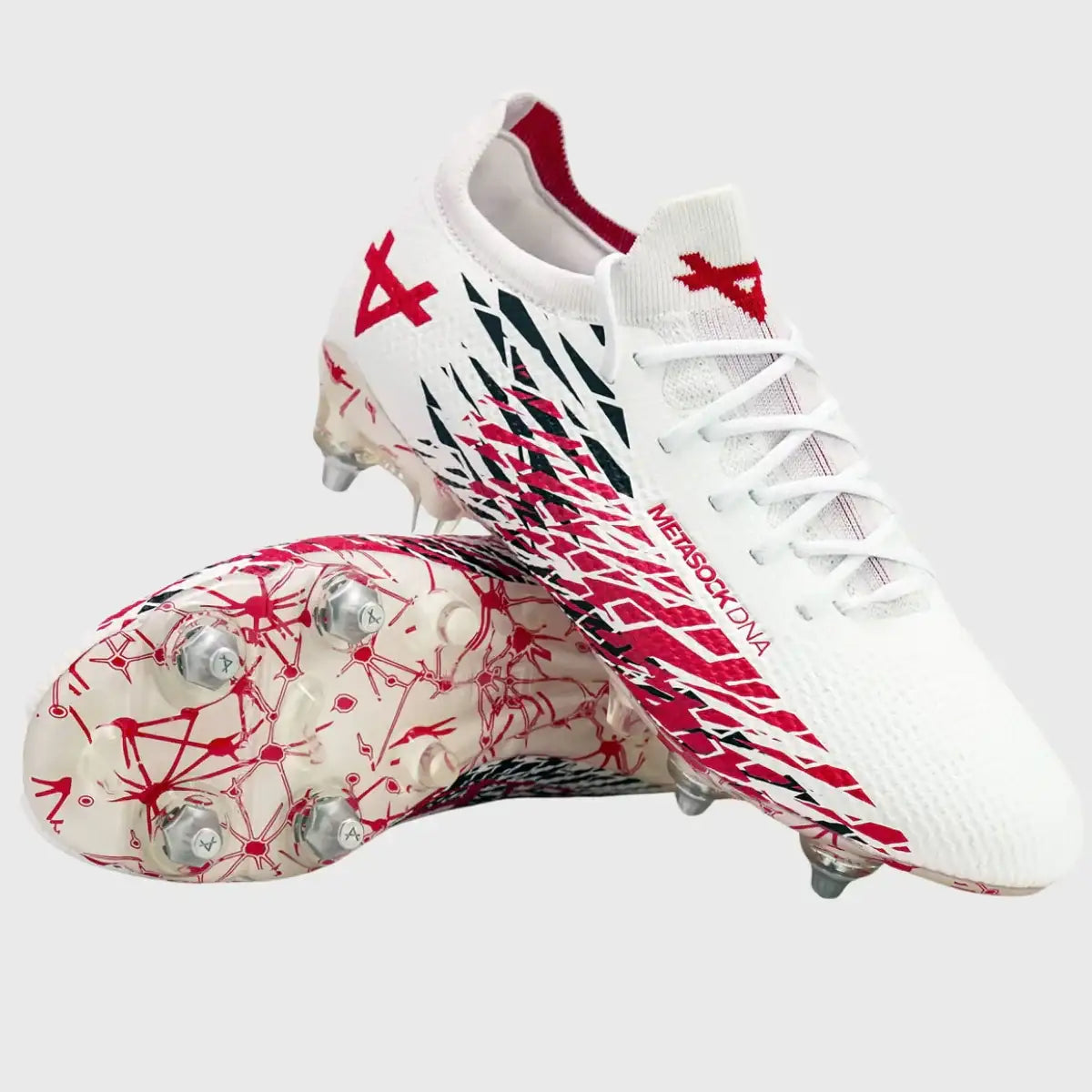 Chaussures Rugby Oxen Metasock DNA UK 8 - Blanc/jaune/rouge, Crampons Interchangeables