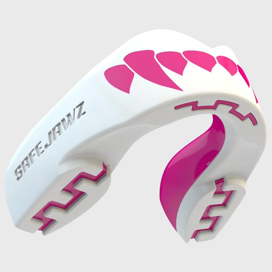 Safejawz Fangz White/Pink Mouthguard - Rugbystuff.com