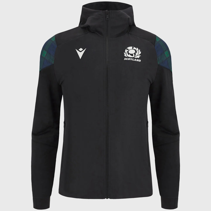 Macron Scotland Rugby Full Zip Hoody Black/Tartan - Rugbystuff.com