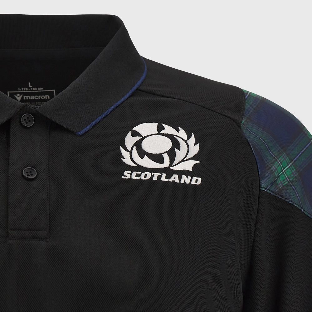 Macron Scotland Rugby Polo Shirt Black/Tartan - Rugbystuff.com