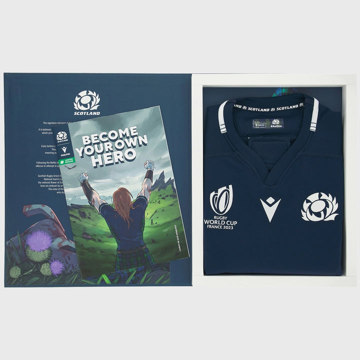 Macron Scotland Rugby World Cup 2023 Special Edition Boxed Men's Home Bodyfit Shirt - Rugbystuff.com