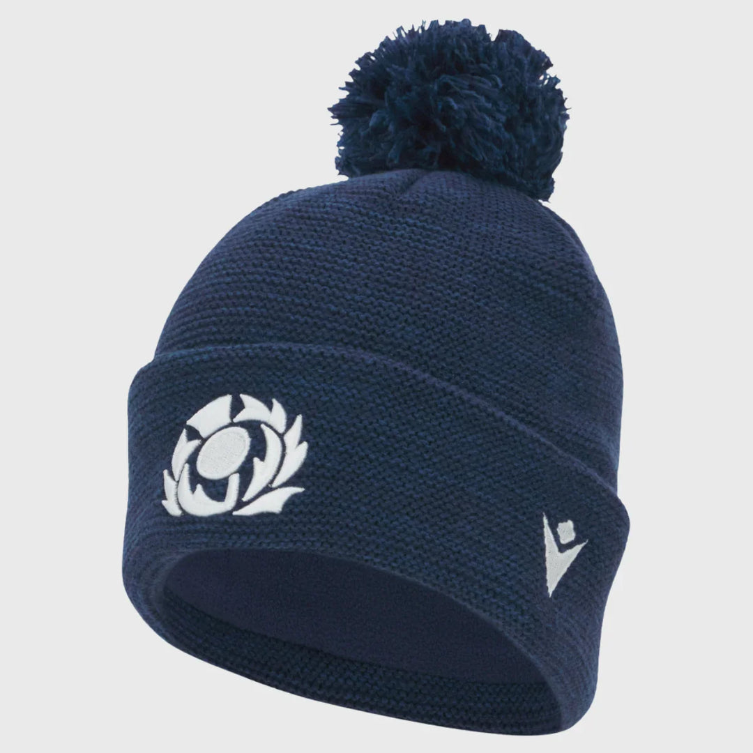 Macron Scotland Rugby Waffle Bobble Beanie Hat Navy 2025/26 - Rugbystuff.com