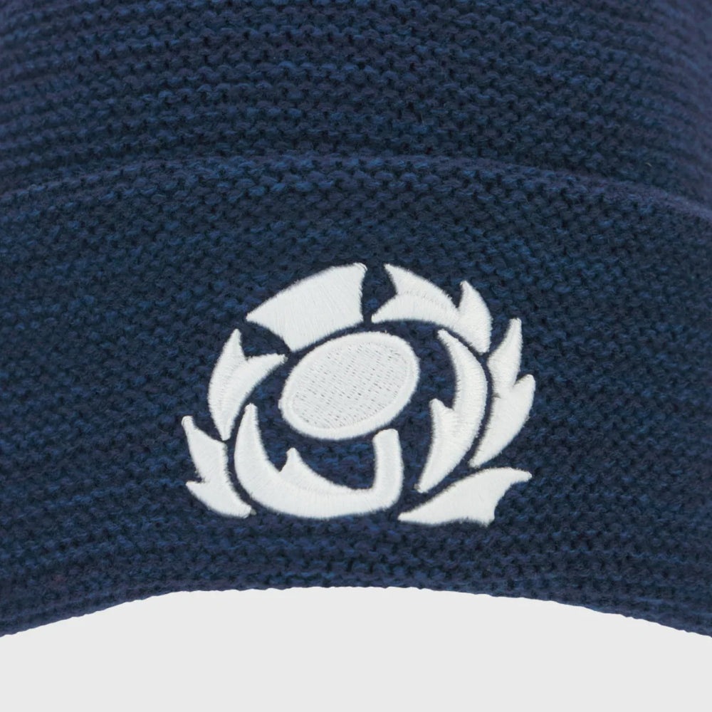 Macron Scotland Rugby Waffle Bobble Beanie Hat Navy 2025/26 - Rugbystuff.com