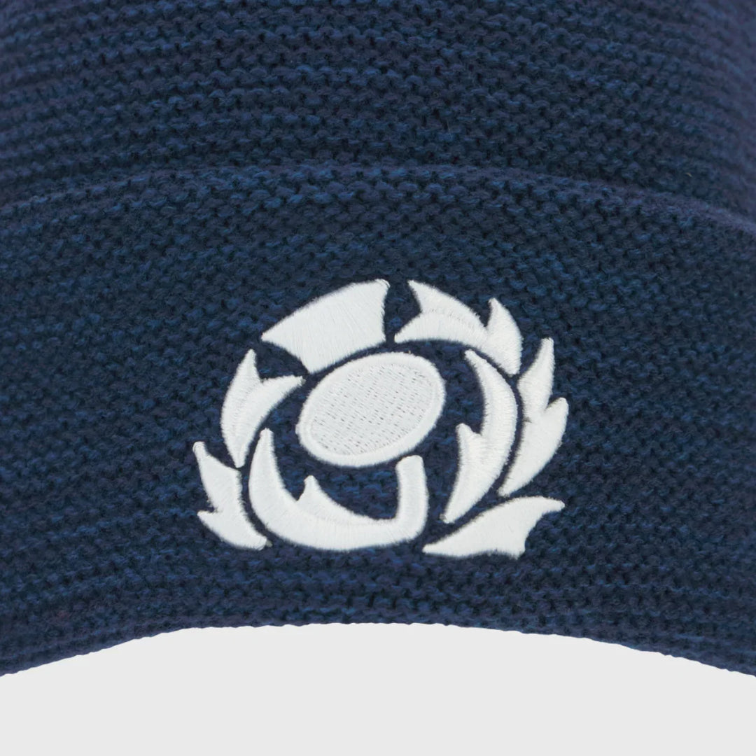 Macron Scotland Rugby Waffle Bobble Beanie Hat Navy 2025/26 - Rugbystuff.com