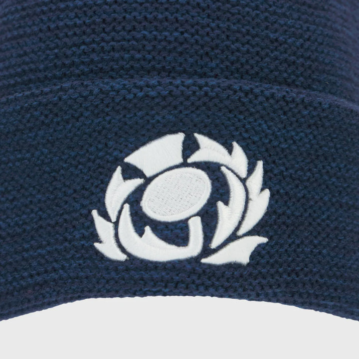 Macron Scotland Rugby Waffle Bobble Beanie Hat Navy 2025/26 - Rugbystuff.com