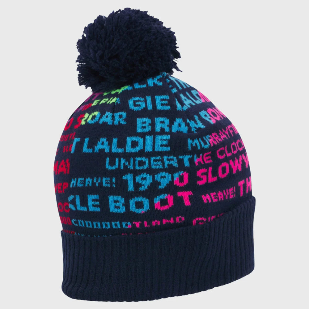 Macron Scotland Rugby Phrases Bobble Beanie Hat Navy 2025/26 - Rugbystuff.com