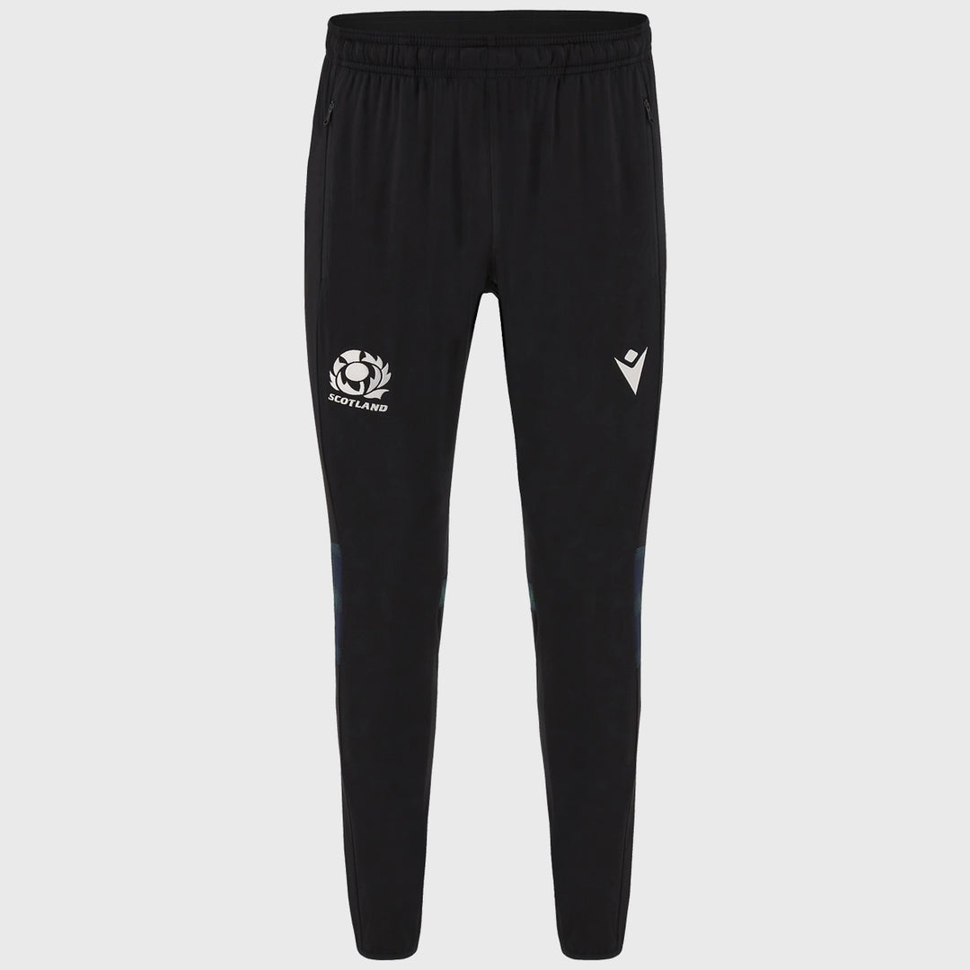 Macron Scotland Rugby Kid's Fitted Track Pants Black/Tartan - Rugbystuff.com