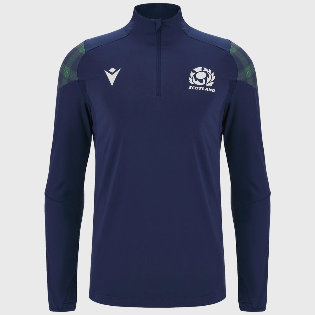 Macron Scotland Rugby Kid's Performance 1/4 Zip Top Blurple/Tartan - Rugbystuff.com