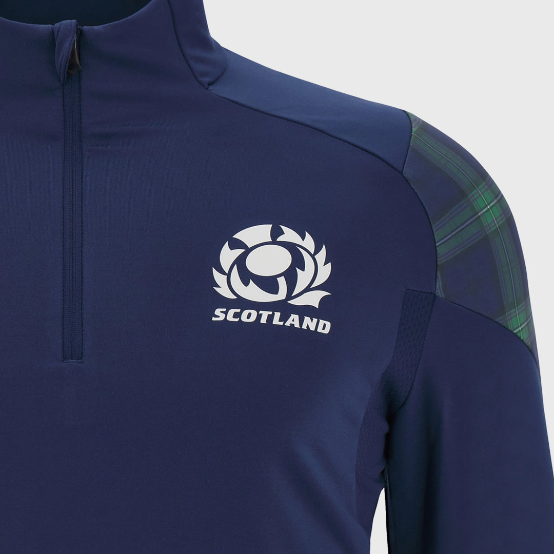 Macron Scotland Rugby Kid's Performance 1/4 Zip Top Blurple/Tartan - Rugbystuff.com