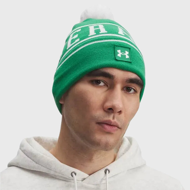Under Armour Halftime Pom Beanie Kelly Green/White - Rugbystuff.com