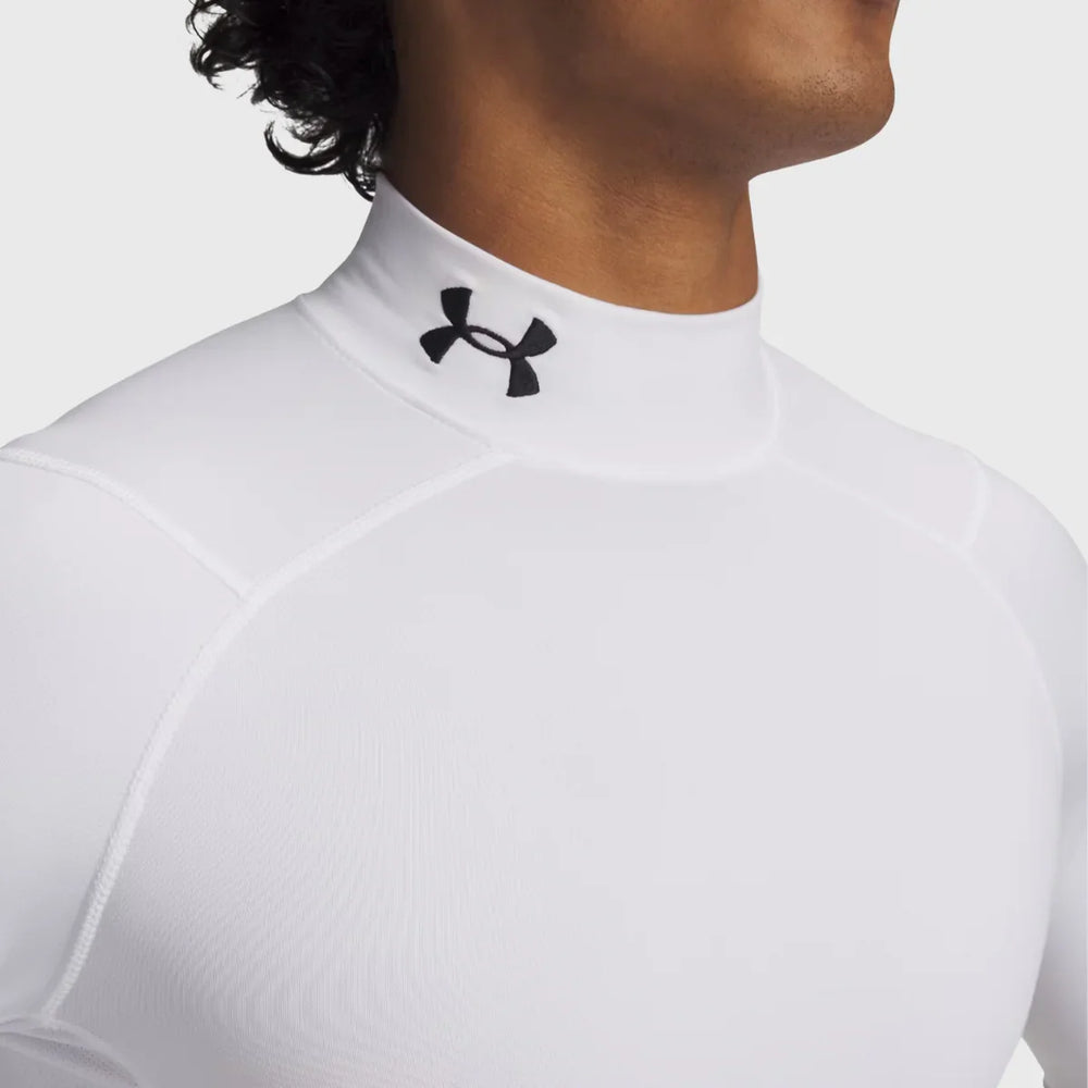Under Armour ColdGear Men's Compression Mock Long Sleeve White - Rugbystuff.com