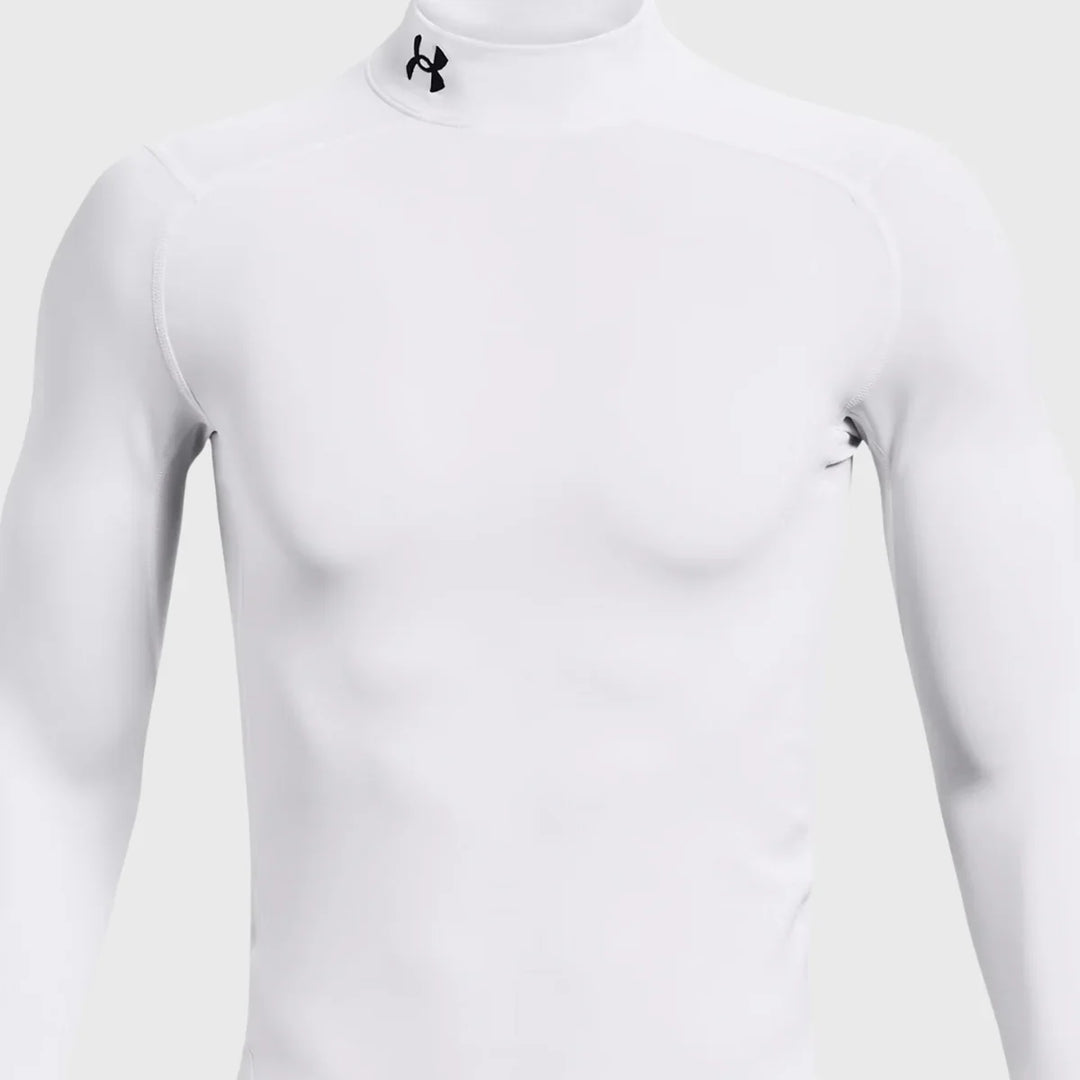 Under Armour ColdGear Men's Compression Mock Long Sleeve White - Rugbystuff.com