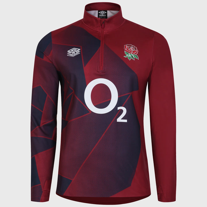 Umbro England Rugby Men's Warm Up 1/4 Zip Mid Layer Top Tibetan Red - Rugbystuff.com