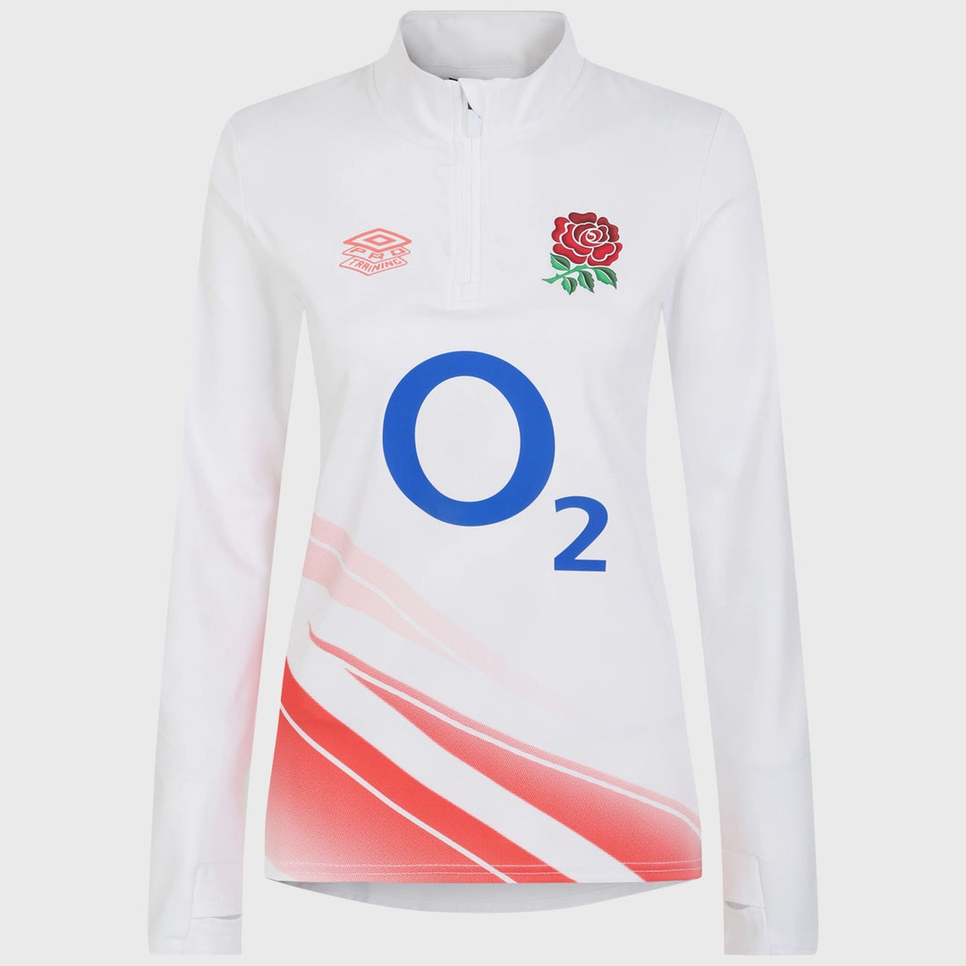 Umbro England Red Roses Women's Warm Up 1/4 Zip Mid Layer Top White - Rugbystuff.com