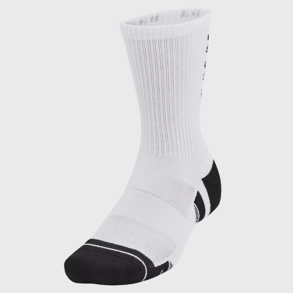 Under Armour Performance Tech Crew Socks 3 Pack White - Rugbystuff.com