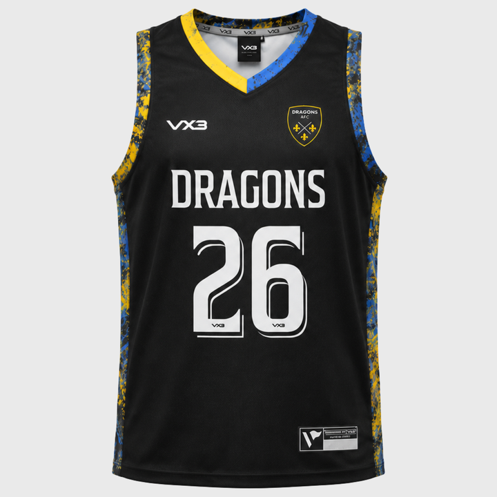 VX3 Dragons Elite Basketball Vest Black/Royal/Gold 2026/27