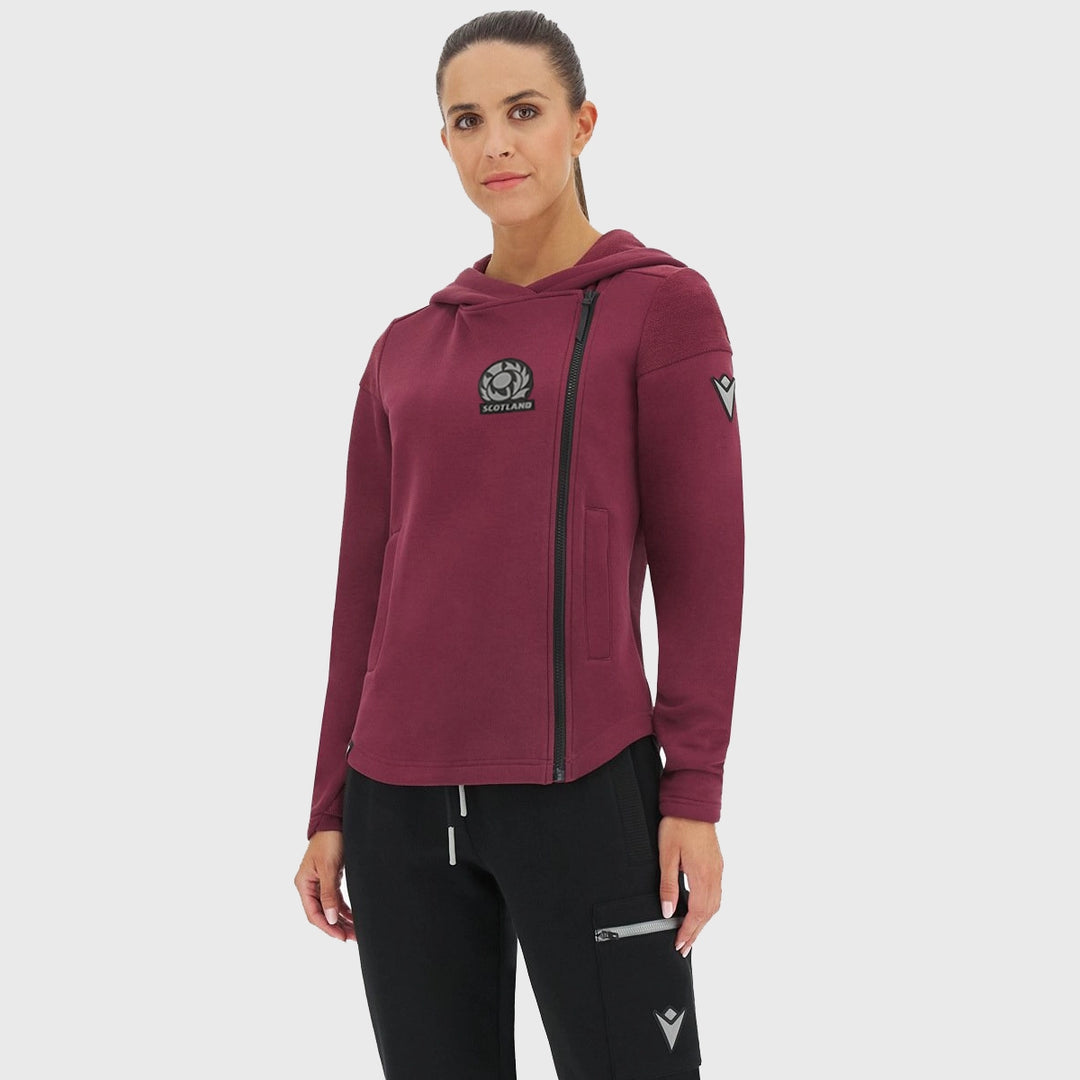 Macron Scotland Rugby Women's Vail Athleisure Full Zip Hoody Red - Rugbystuff.com