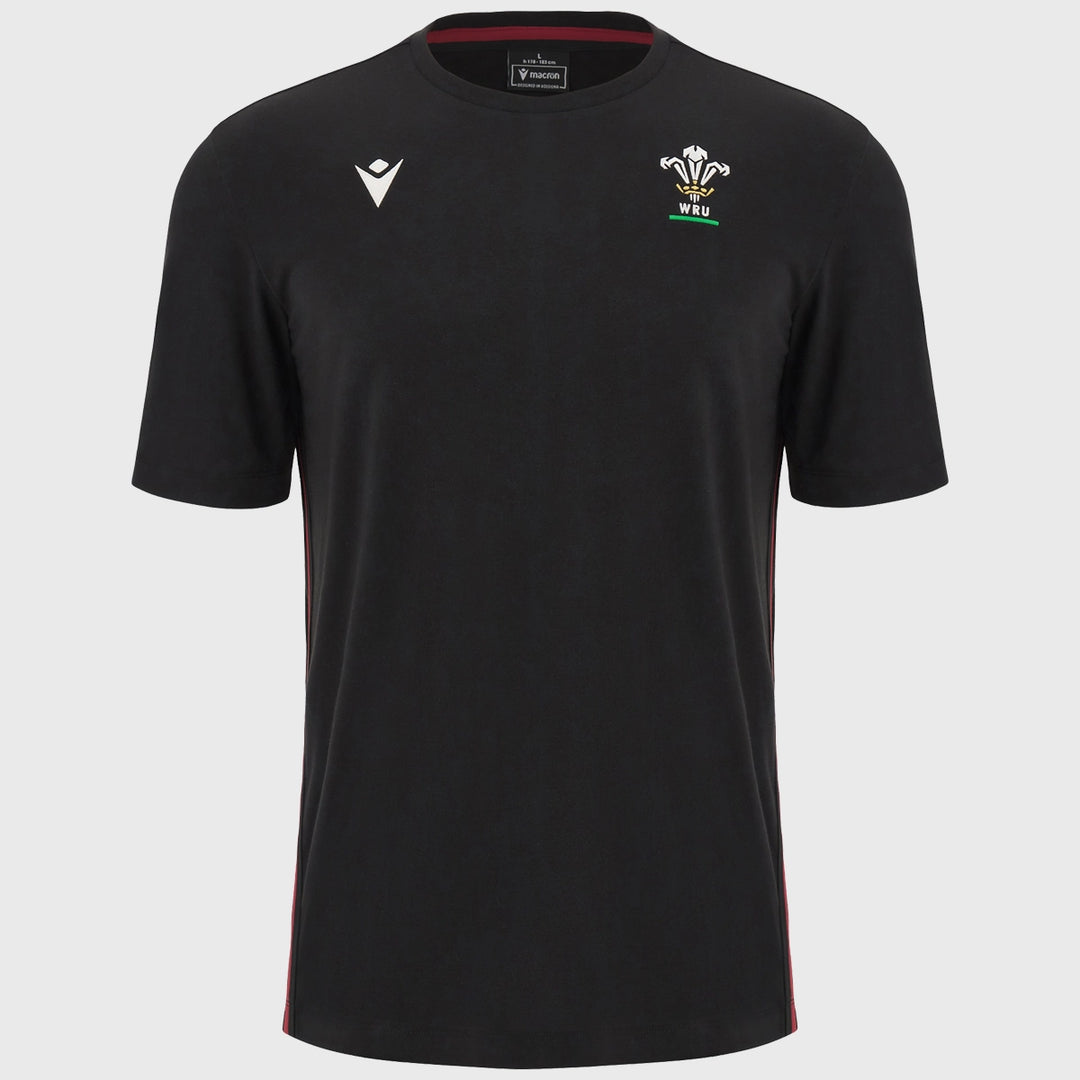 Macron Wales Rugby Short Sleeve Cotton Tee 2023/24 Black - Rugbystuff.com