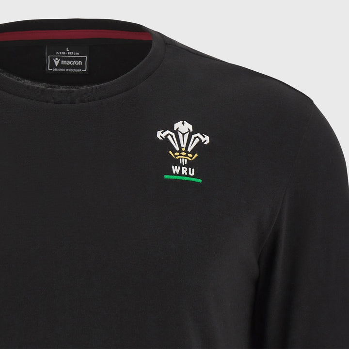 Macron Wales Rugby Short Sleeve Cotton Tee 2023/24 Black - Rugbystuff.com