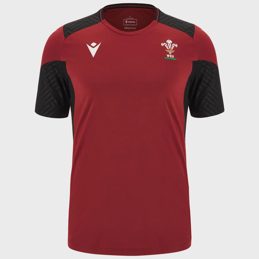 Macron Wales Rugby Kid's Poly Dry Tee 2023/24 Red - Rugbystuff.com