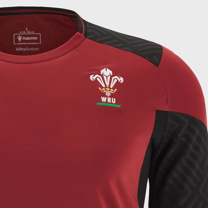 Macron Wales Rugby Kid's Poly Dry Tee 2023/24 Red - Rugbystuff.com