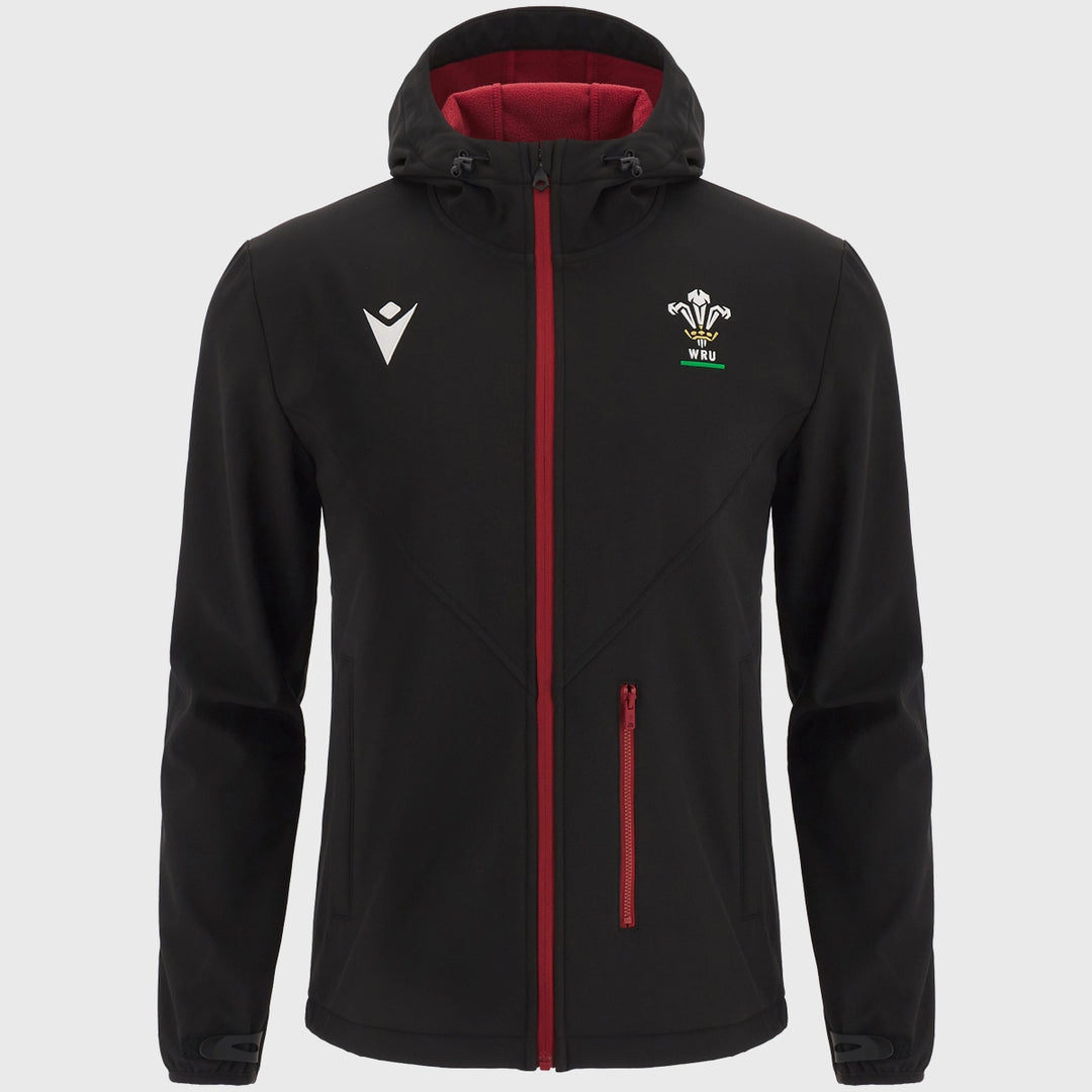 Macron Wales Rugby Men's Softshell Jacket Black - Rugbystuff.com