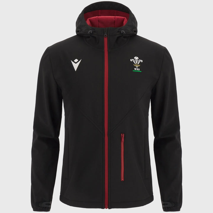 Macron Wales Rugby Men's Softshell Jacket Black - Rugbystuff.com