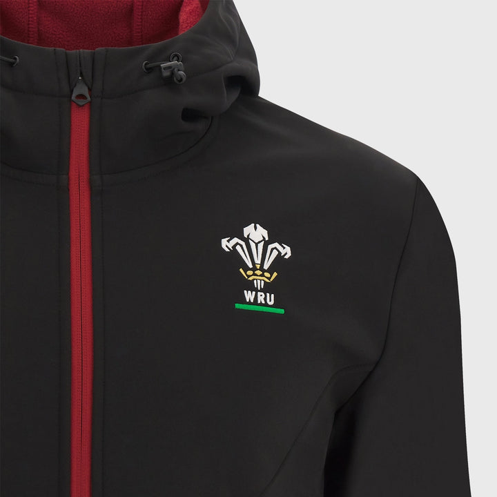 Macron Wales Rugby Men's Softshell Jacket Black - Rugbystuff.com
