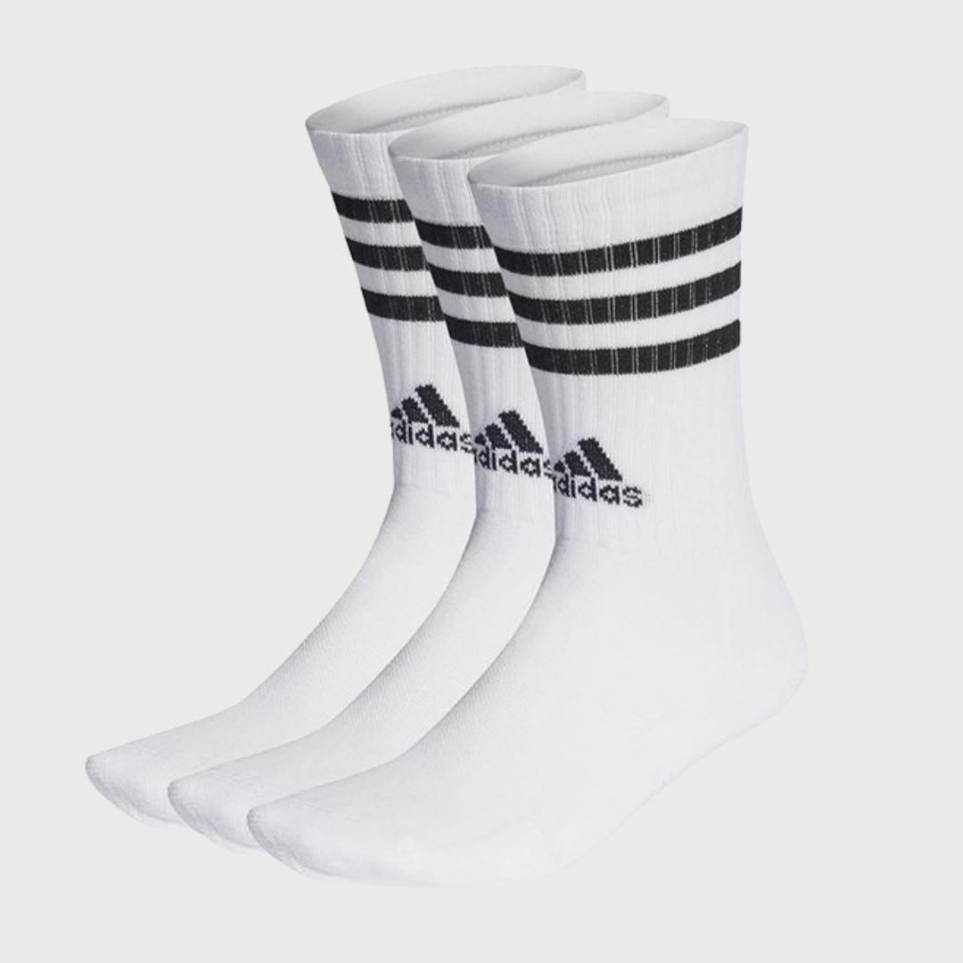 Adidas 3 Stripe Cushioned Crew Socks White 3 Pack White
