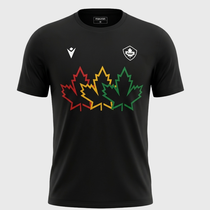 Macron Canada Rugby Travel Cotton Tee Black 2025/26 - Rugbystuff.com
