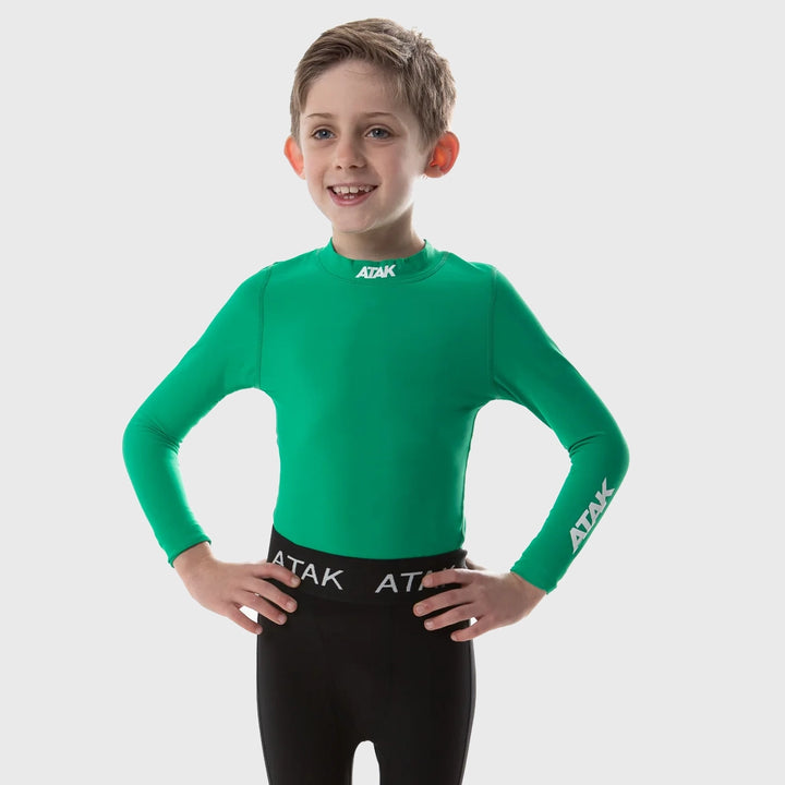 Atak Sports Kid's Long Sleeve Compression Top Green - Rugbystuff.com