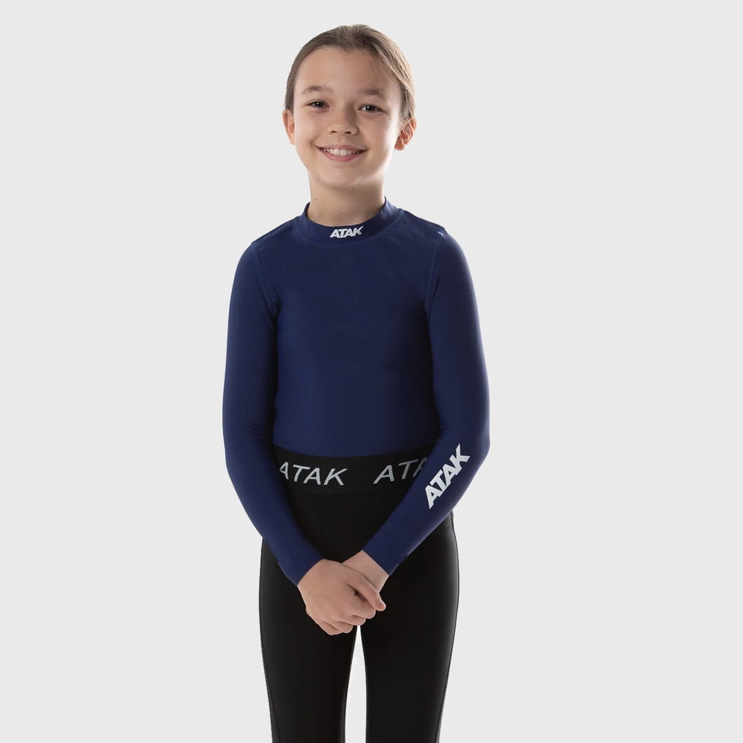 Atak Sports Kid's Long Sleeve Compression Top Navy - Rugbystuff.com