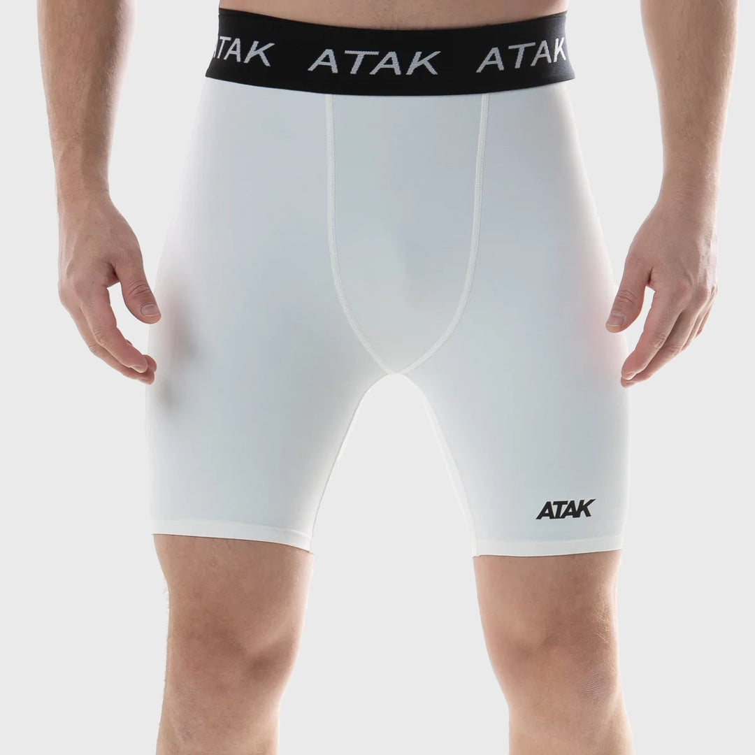 Atak Sports Men's Compression Shorts White - Rugbystuff.com