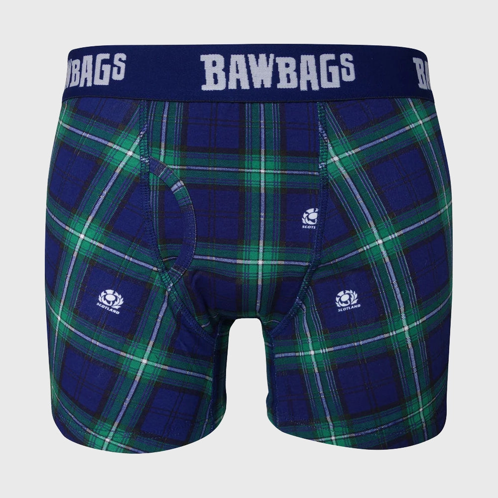 Bawbags Scotland Rugby Kid's Tartan Boxer Shorts Navy/Green - Rugbystuff.com