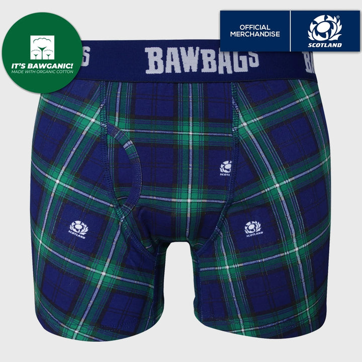 Bawbags Scotland Rugby Kid's Tartan Boxer Shorts Navy/Green - Rugbystuff.com