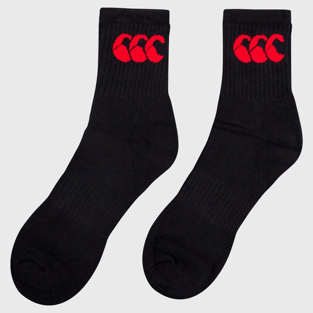 Canterbury Crew Socks 3 Pack Black/Red - Rugbystuff.com