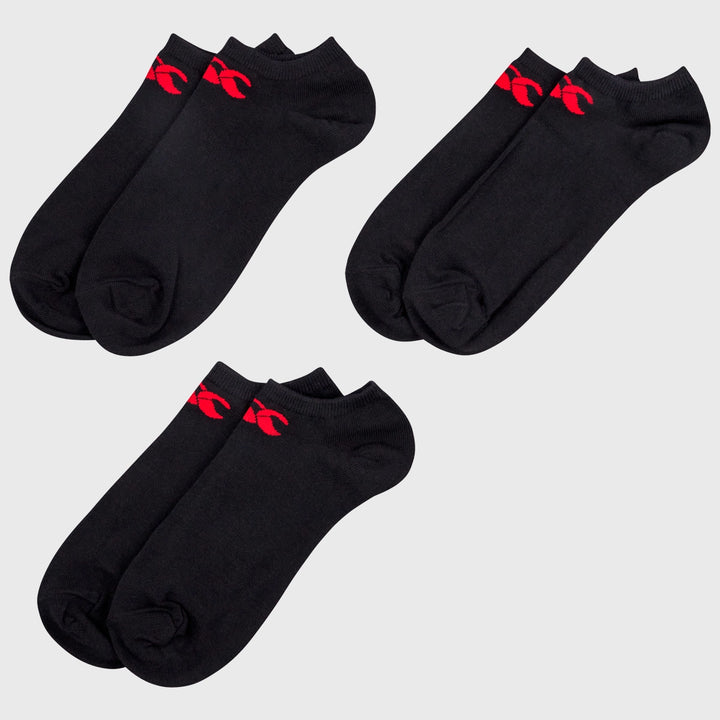 Canterbury Trainer Liner Socks 3 Pack Black/Red - Rugbystuff.com