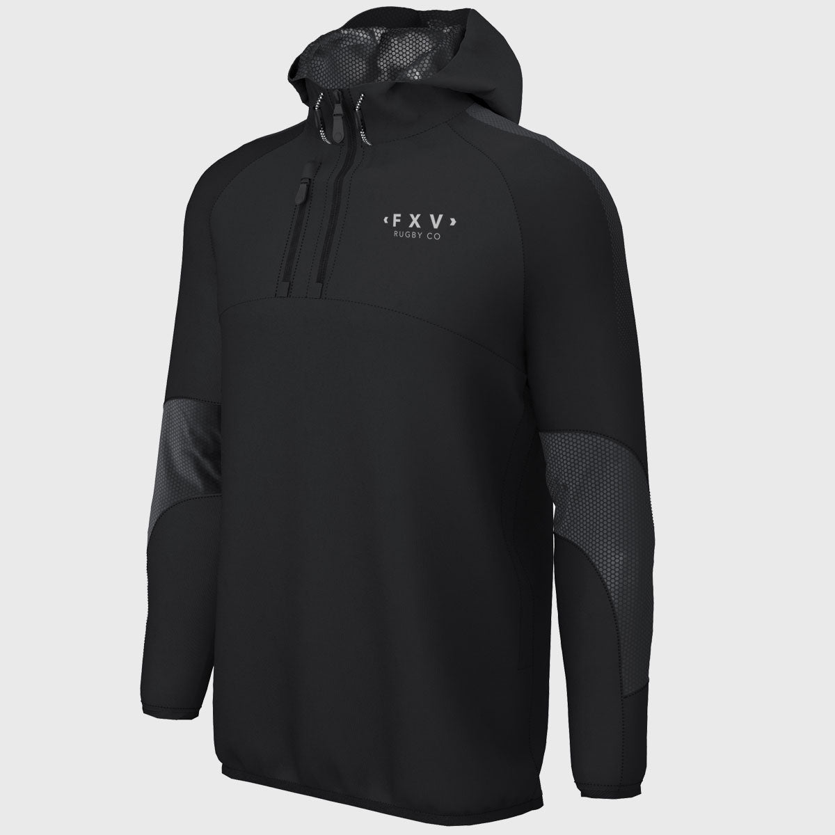 FXV Rugby Co 1 4 Zip Hooded Warm Up Training Jacket Black