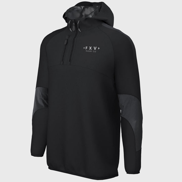 Kid's 1/4 Zip Hooded Jacket Black - Rugbystuff.com