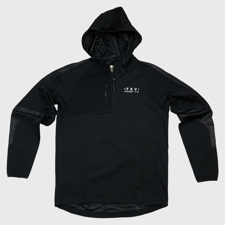 Kid's 1/4 Zip Hooded Jacket Black - Rugbystuff.com