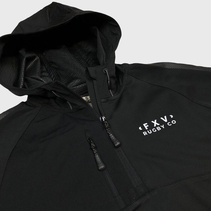 Kid's 1/4 Zip Hooded Jacket Black - Rugbystuff.com