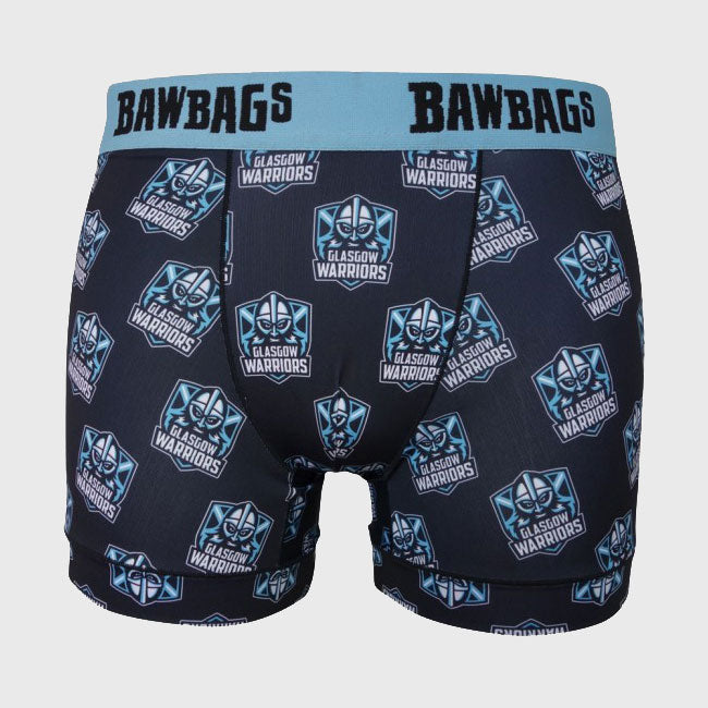 Bawbags Glasgow Warriors Rugby Cool De Sacs Logo Boxer Shorts Black - Rugbystuff.com