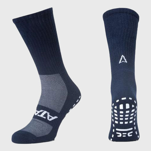 Atak Sports Shox Mid Length Grip Socks Navy - Rugbystuff.com