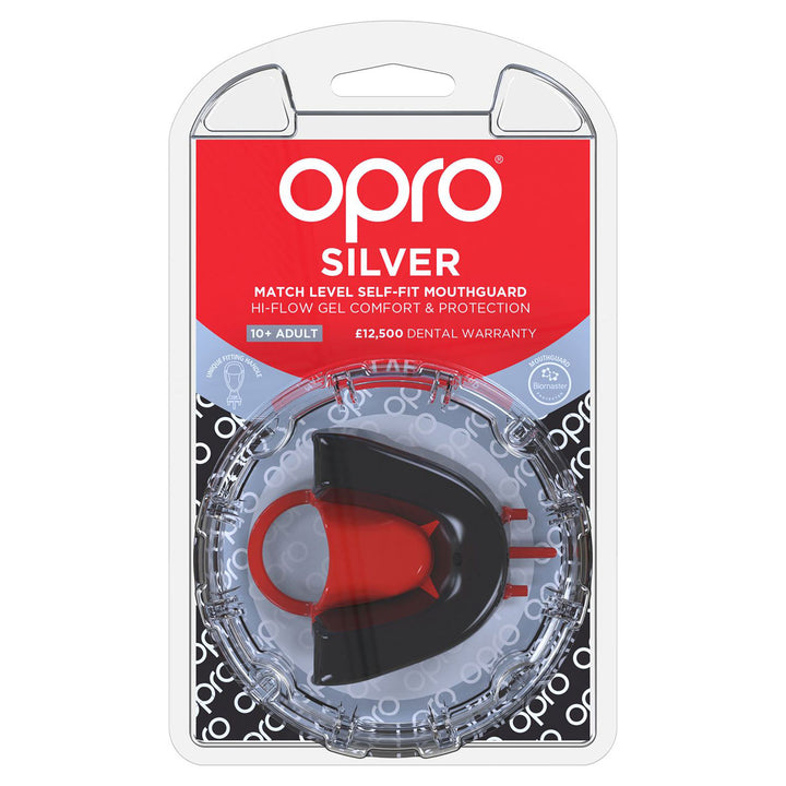 Opro Silver Gen4 Mouthguard Black/Red - Rugbystuff.com