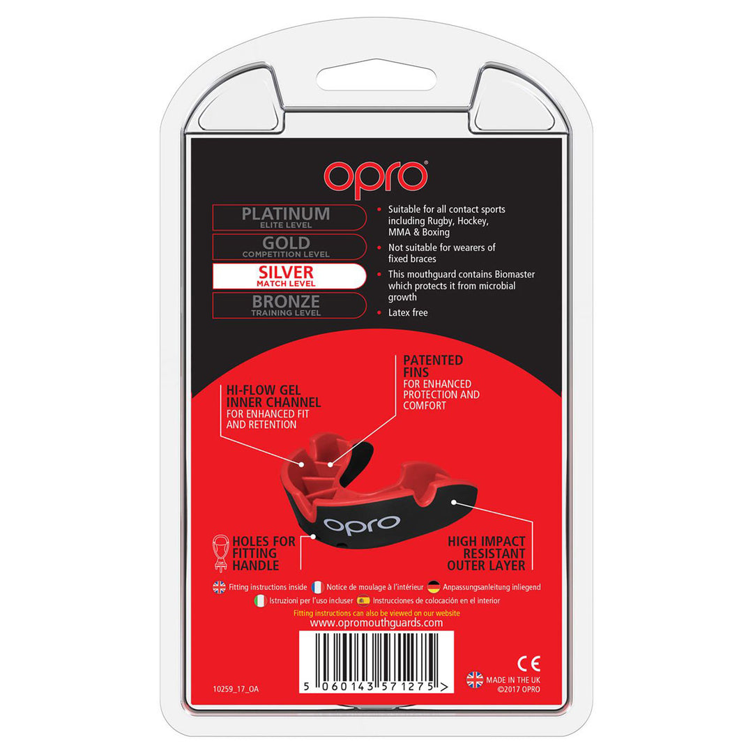 Opro Silver Gen4 Mouthguard Black/Red - Rugbystuff.com