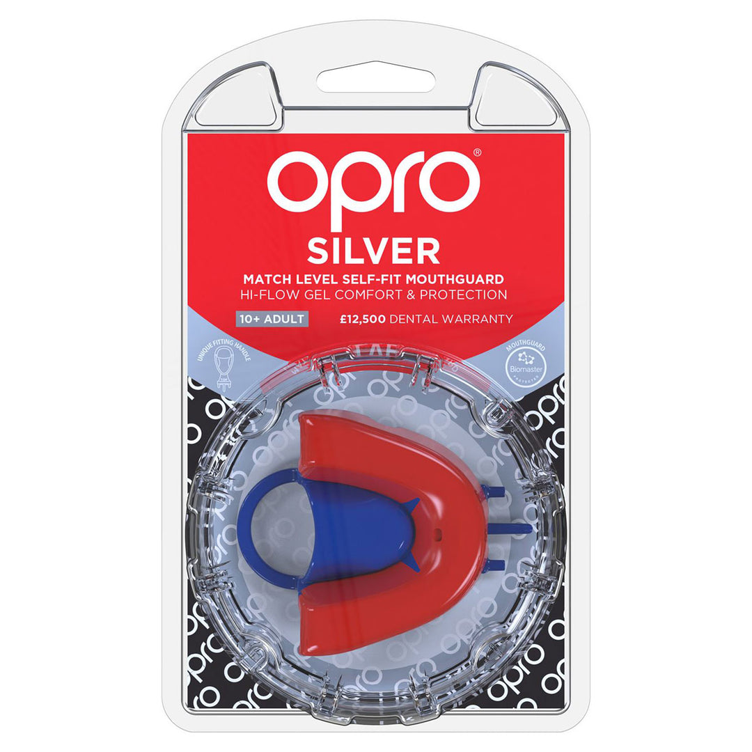 Opro Silver Gen4 Mouthguard Red/Blue - Rugbystuff.com